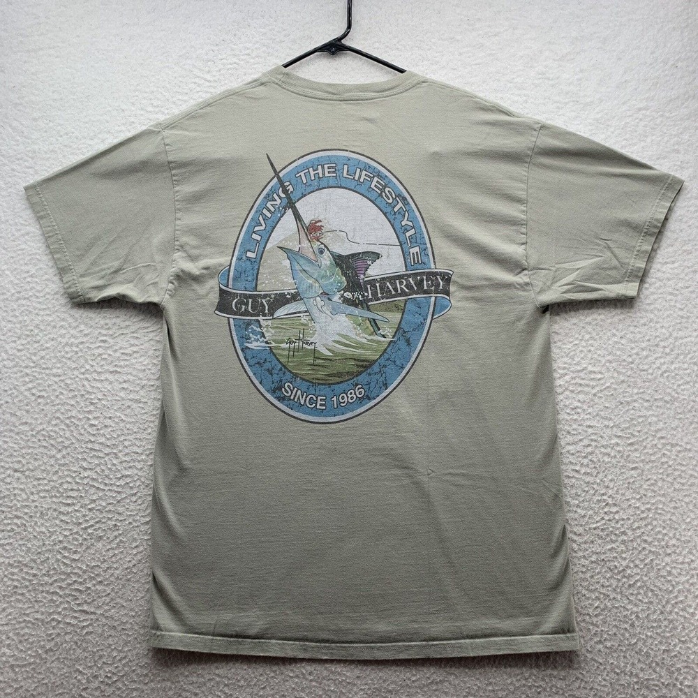 Guy Harvey T-Shirt Mens Large L Marlin Weathered Graphic Fishing Southern Dad